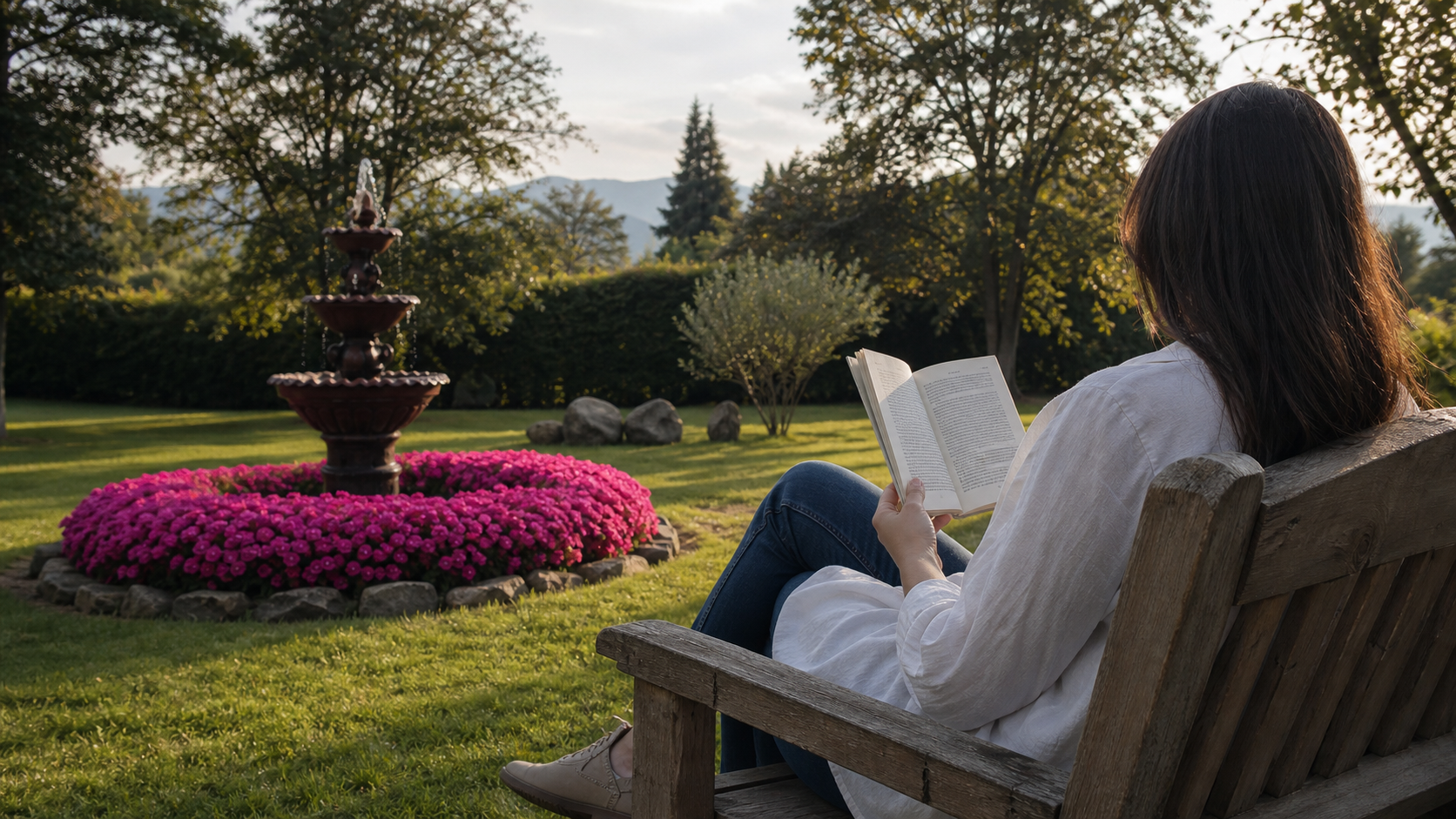 Viajera leyendo en el jard&iacute;n de El Viajero Interior